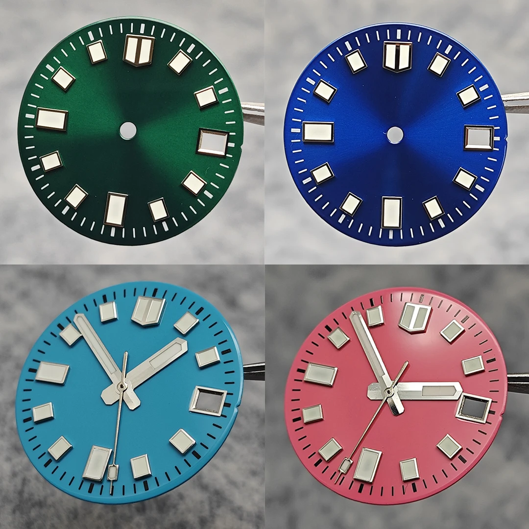 Modificación Esfera de reloj de 28,5 mm Esferas de reloj de tendencia luminosa verde con accesorio de reloj de una sola fecha adecuado para movimiento NH35