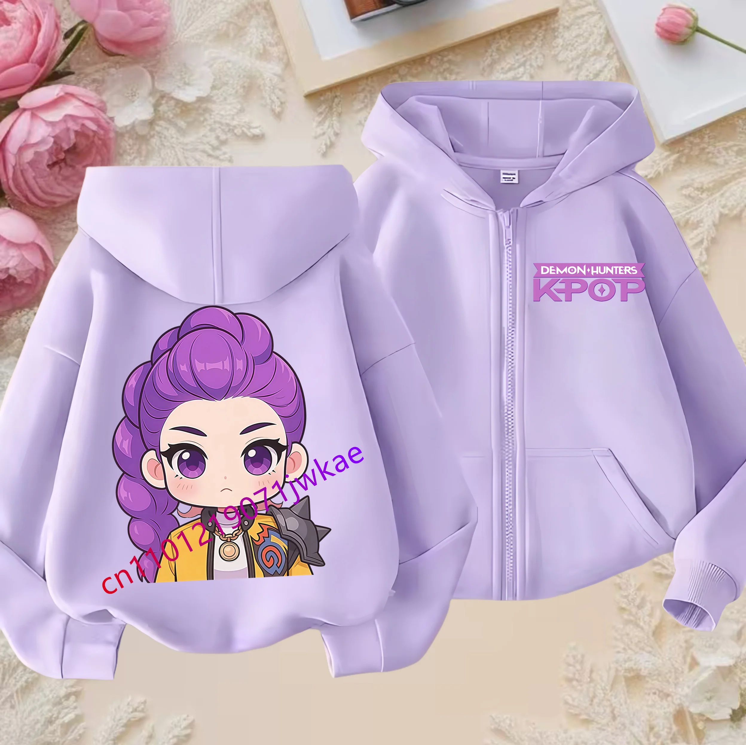 طفل فتاة صبي البلوز سستة الأرجواني هودي الطفل بلايز عادية مضحك زمم بلوزات Kpop شيطان الصيادين هوديي ملابس الأطفال