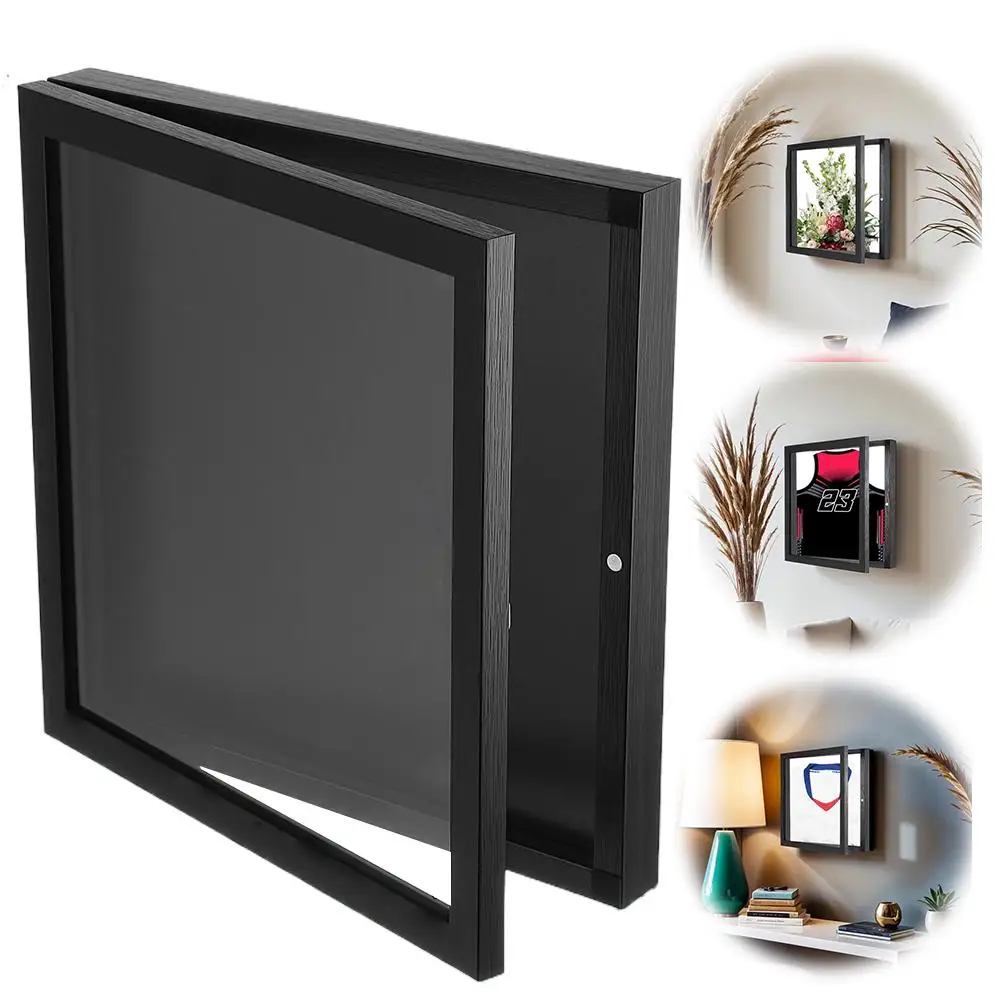 Wood T Shirt Display Frame Wall Mounted Jerseys Storage Box 13x13inch Multifunctional Shadow Box Frame for Jerseys Memorabilia