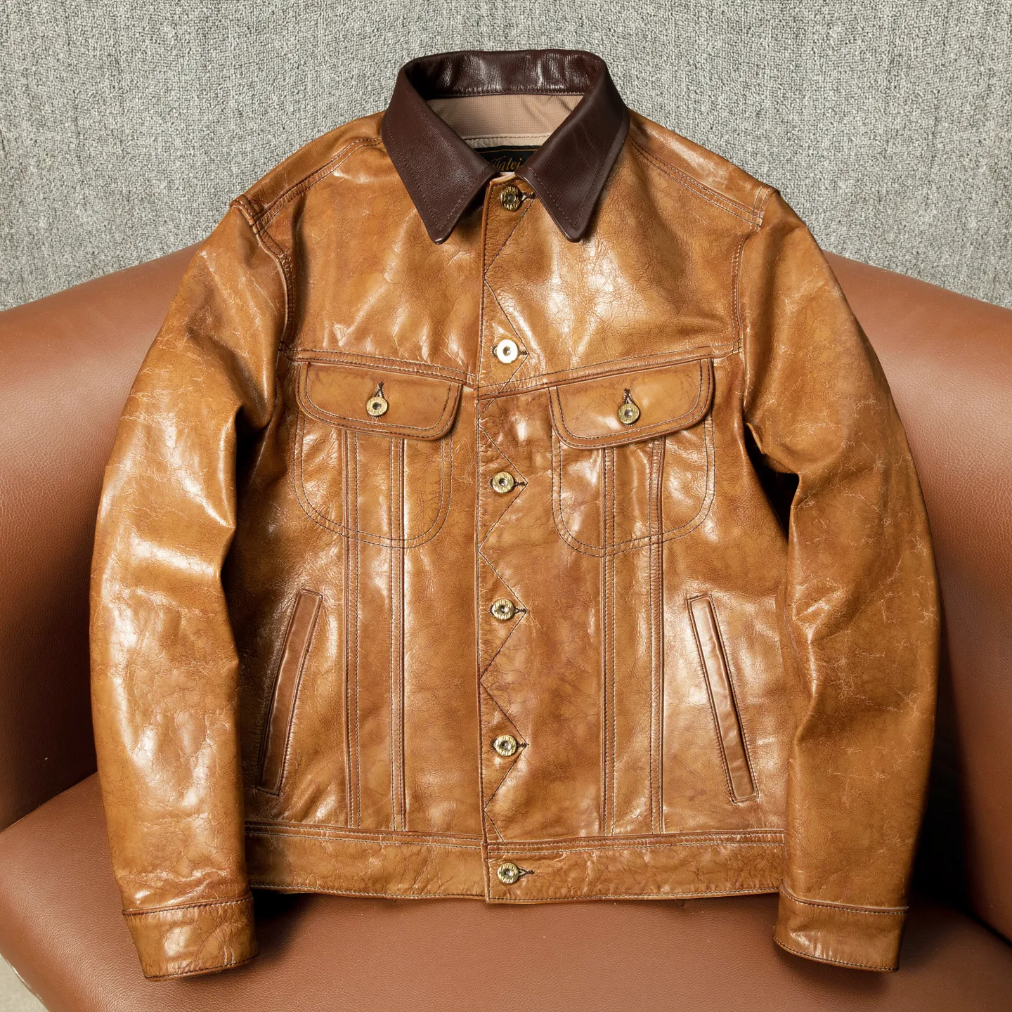 Storm Rider Top Suede Leather Men's Lapel Short Denim Leather Jacket