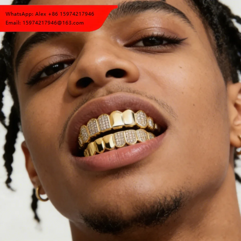 925 Sterling Silver Moissanite Teeth Grillz, Iced Out Vampire Fangs Grillz, Hip Hop Custom Top & Bottom Dental Grillz Wholesale