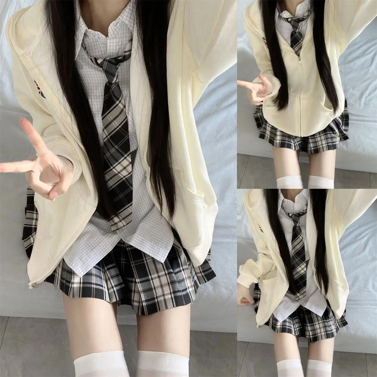ญี่ปุ่นเกาหลี JK เสื้อสเวตเตอร์ชุดยูนิฟอร์มชุดเสื้อกระโปรงลายสก๊อตวิทยาลัยสไตล์ชุดนักเรียนสวมใส่น่ารักสวมบทบาทแฟชั่น