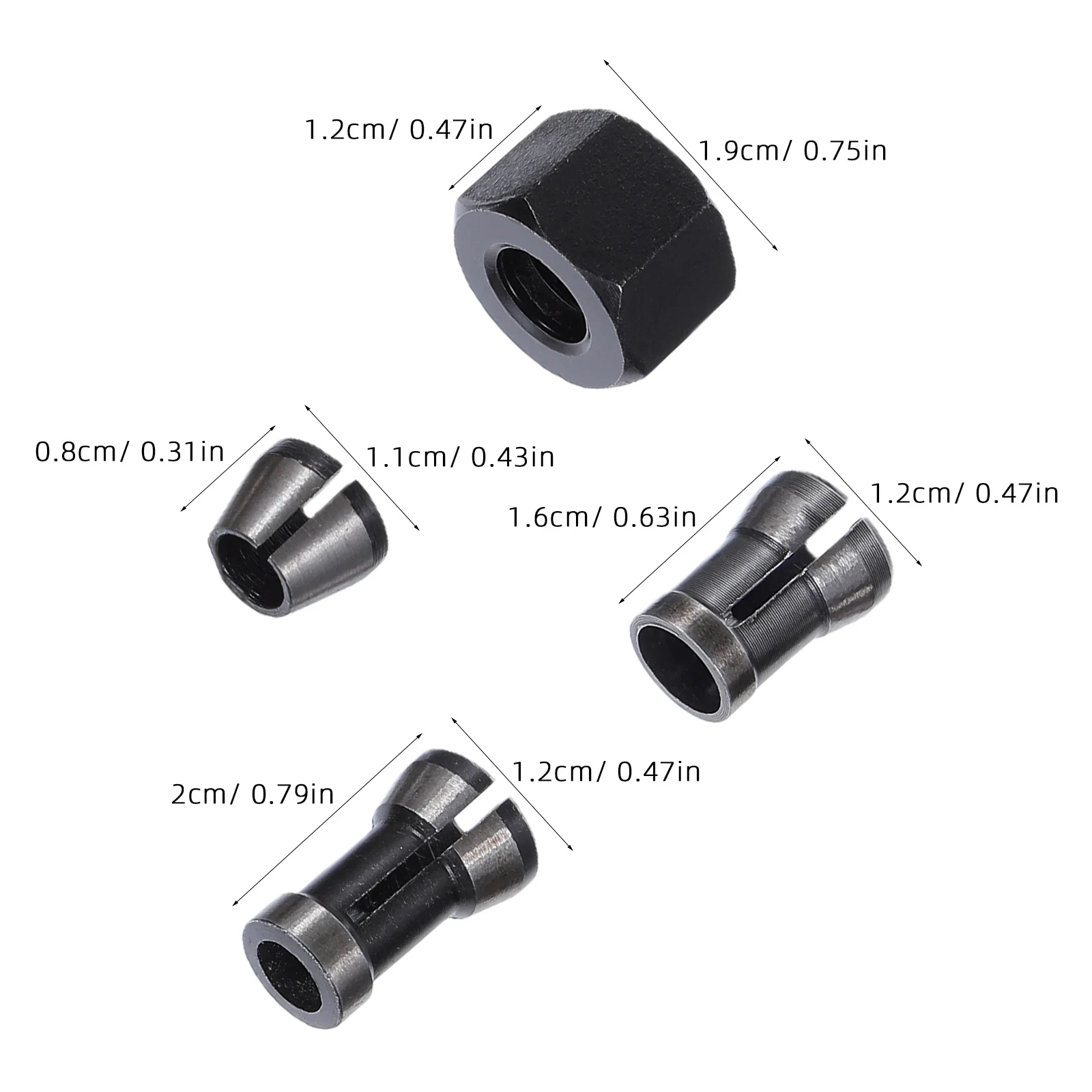Zestaw 8 szt. tulei zaciskowych do frezarki, stal węglowa, 6 mm, 6,35 mm, 8 mm, adapter narzędziowy do grawerowania, frezowania, obróbki drewna, precyzyjny uchwyt tulei zaciskowej