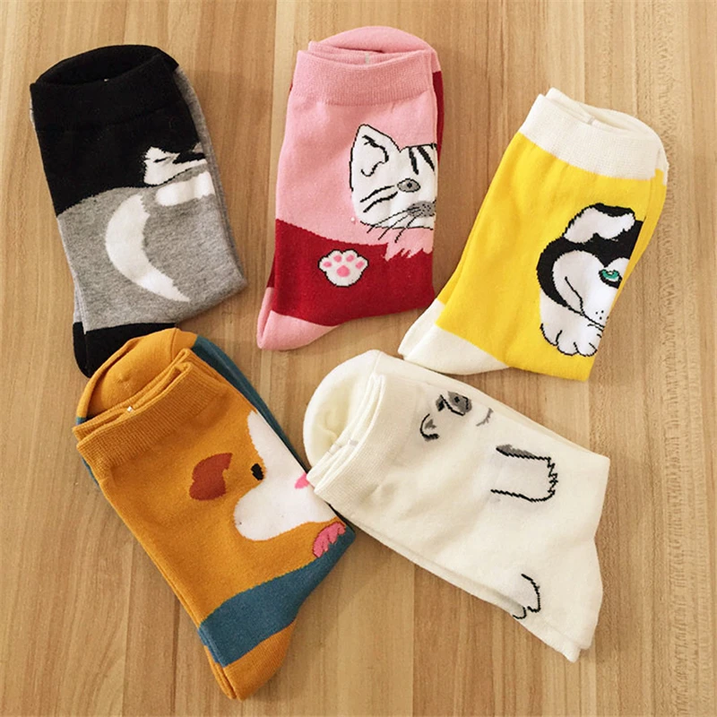 Unisex Funny Cartoon Animal Socks Girls Warm Soft Cotton Sokken Korean Cute Happy Cat Hamster Dog