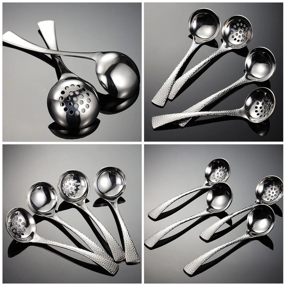 

2pcs Soup Ladle Slotted Spoon Stainless Steel Long Handle Skimmer Strainer For Hot Pot Kitchen Cooking Serving Set