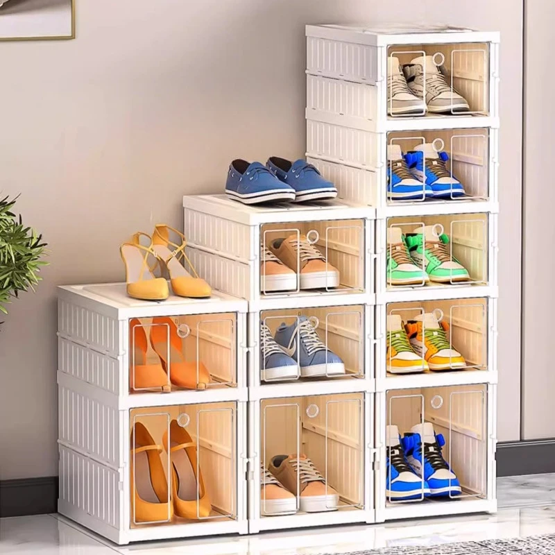 No-Assembly Transparent Shoe Box, Foldable Multi-Layer Entryway Organizer, Thickened Dust-Proof Closet for Small Space&Apartment