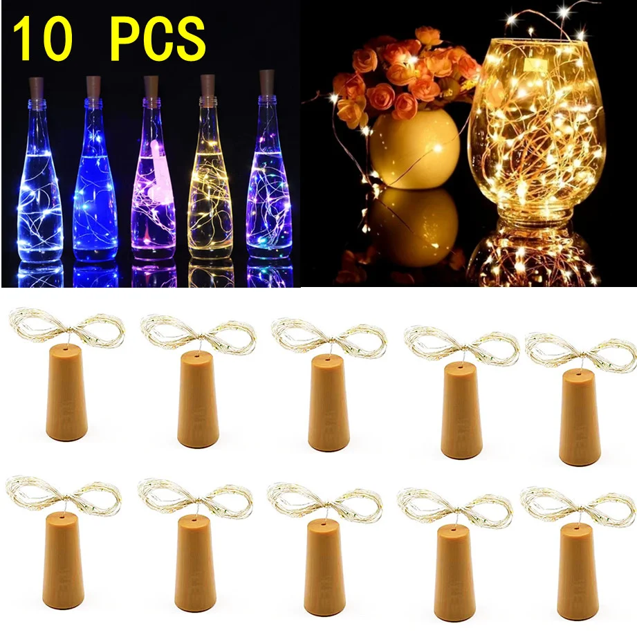 Mini guirlandes lumineuses pour bouteille de vin avec liège, lumières dégradées, français ou HI Crafts, décoration de fête et de mariage, 3m, 10 pièces