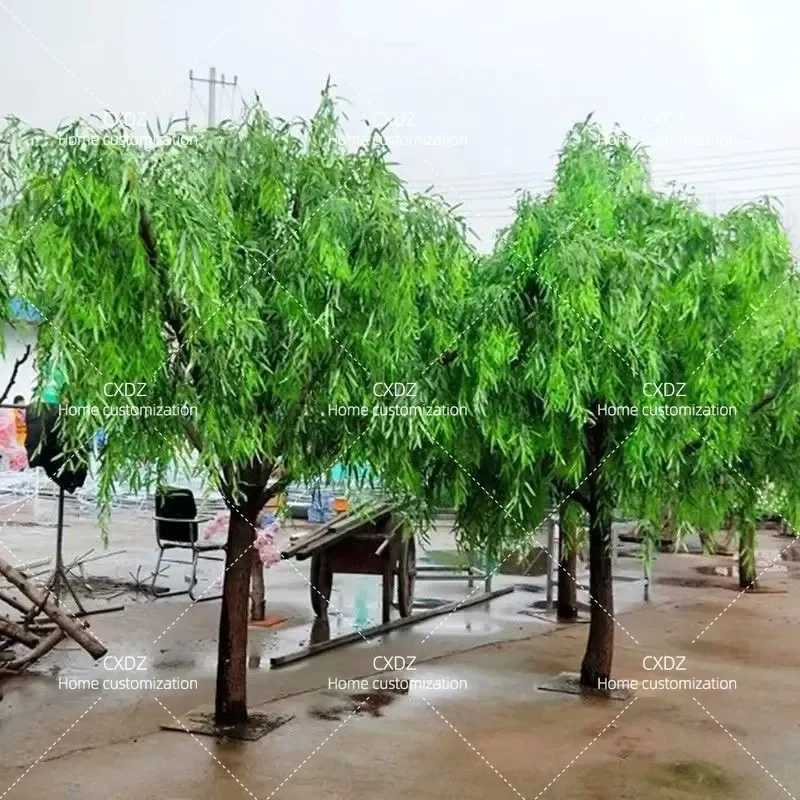 Simulation Willow Tree Artificial Green Leaves Weeping Willow Fake Plant for Indoor Outdoor Decoration Landscape Scenic Area