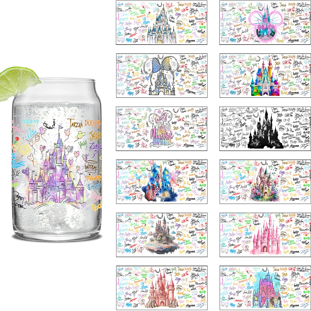 

Princess Castle Series easy peel waterproof DIY Decals 3D transfers uvdtf stickers 16oz uv dtf cup wraps for Libbey Glasses