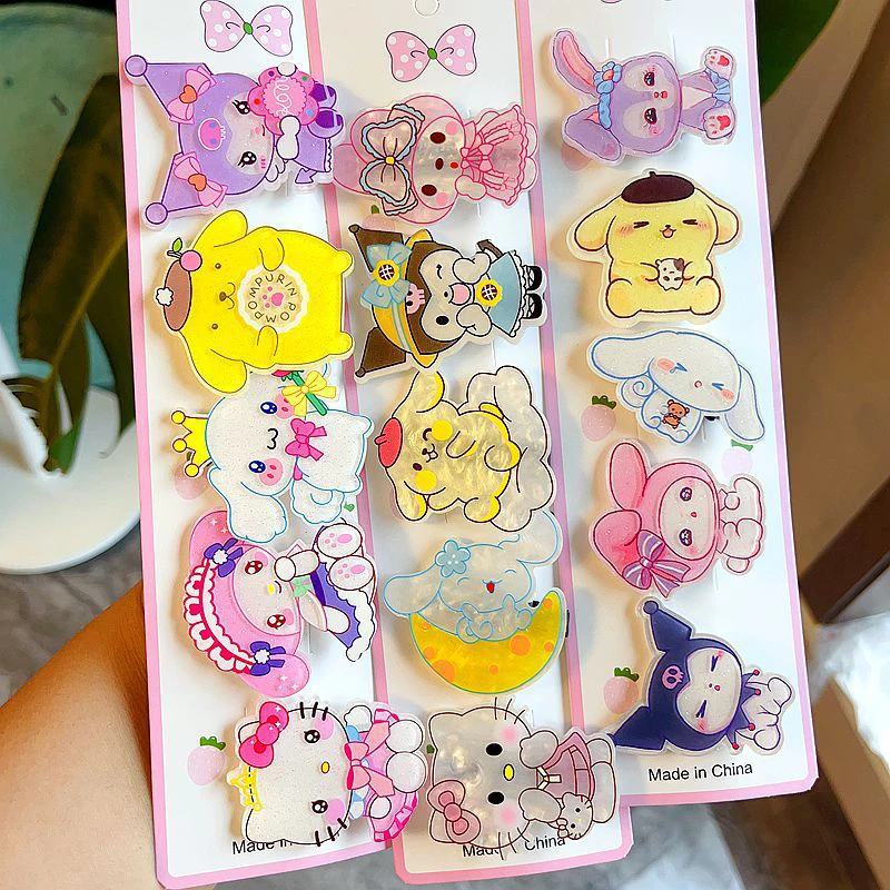 5PCS Kawaii Sanrio Hair Clip Cinnamoroll Kuromi My Melody Hello Kitty Cartoon Duckbill Hairpin Simple Hair Accessories Girl Gift