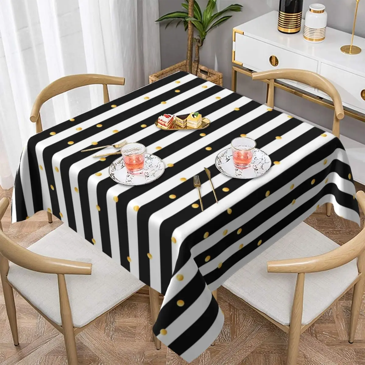 

Tablecloth Gold Striped Polka Dot Table Cloth Black White Tablecloths Outdoor Table Cover Kitchen Dining Room Table Decoration