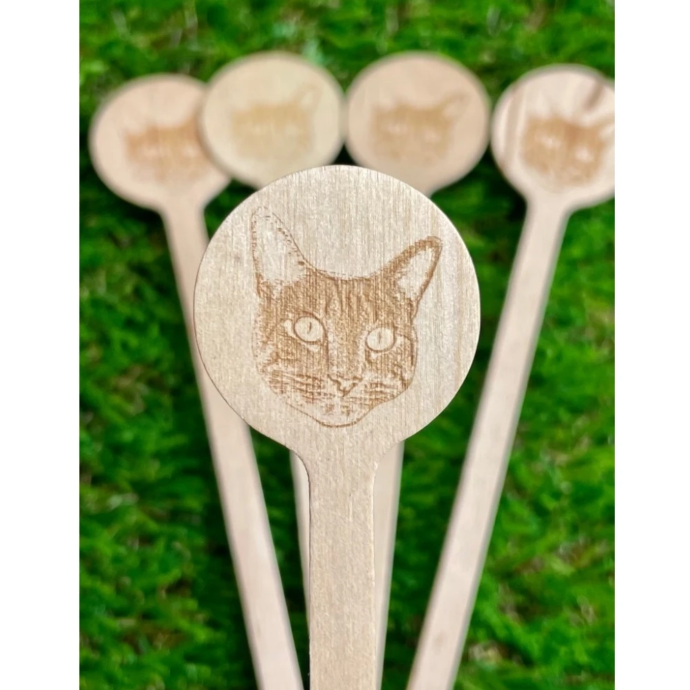 Custom Signature Cat Drink Stir Stick, Wood Engraved Cocktail Sticks, Wedding Drink Sticks, Send Your Cat's Image, Set of 50