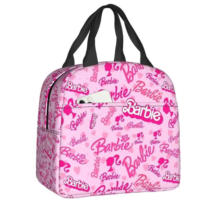 Custom Barbie Lunch Bag Women Warm Cooler Insulated Lunch Box for Student School Work Picnic Food Tote Bags