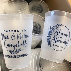 10pcs Cheers to The Mr and Mrs - 12oz or 16oz Frosted Unbreakable Plastic Cup #140 - Custom - Bridal Wedding Favor, Wedding Cup,