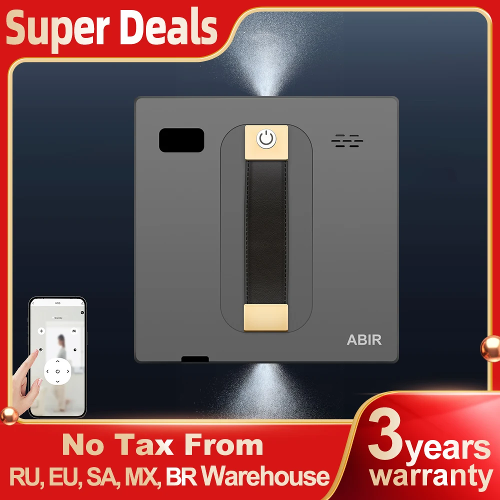 (Промокод: RUR666) Робот-пылесос для окон ABIR WD8, Двойной ультразвуковой распылитель, Приложение и дистанционное управление, Швабра для мытья стекол "Умный дом", Автоматический робот для уборки стен