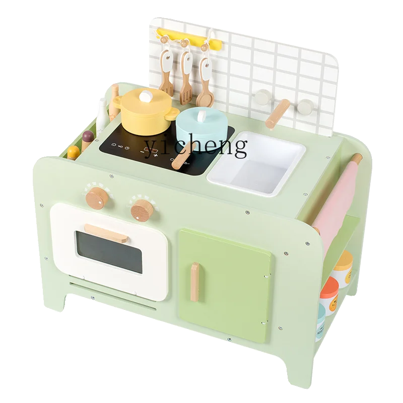 

ZC Simulation Cooking Toys Children Baby Small Kitchen Suit Small Stove Wood Kitchen Cabinet