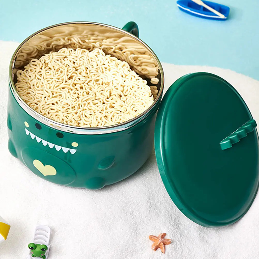 

1pc Stainless Steel Noodles Bowl Lidded Insulated Food Holder Large Capacity Green For Home Kitchenware Outdoor Camping