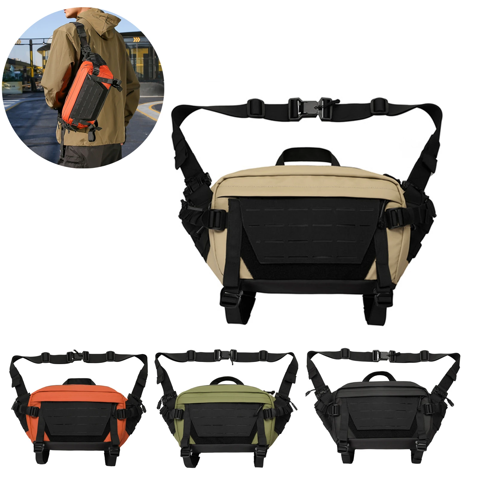 MOLLE Tactical Sling Bag EDC Shoulder Pack Hiking Travel Crossbody Bag Outdoor Chest Fanny Pack Multi-Function Organizer Pouch