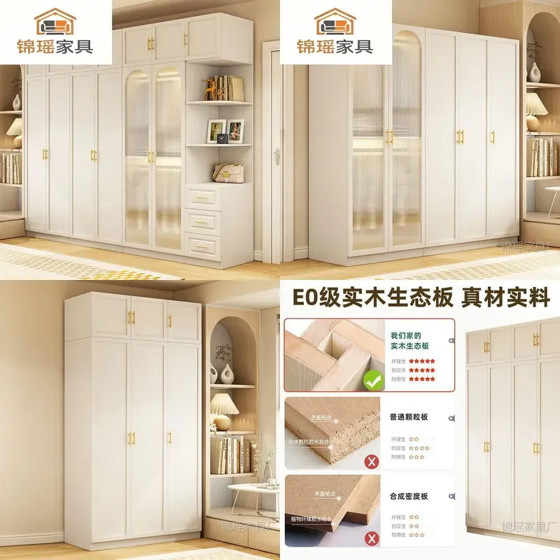 For Modern Light Luxury Bedroom Large Adult Wardrobe Retro White Eco Board Explosion Proof Glass Door Storage Furniture