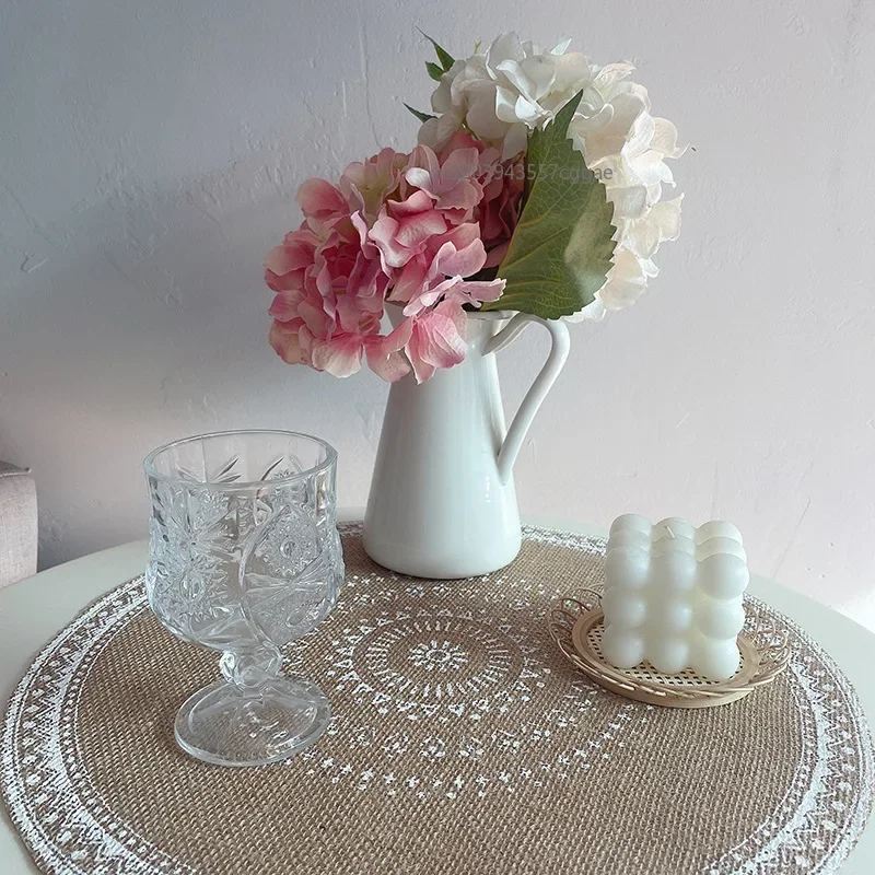 Vintage Pastoral Round Cotton Linen Placemats Handwoven Jute Tassels Placemats Soft Non-slip Table Pads Vase Mats Accessories
