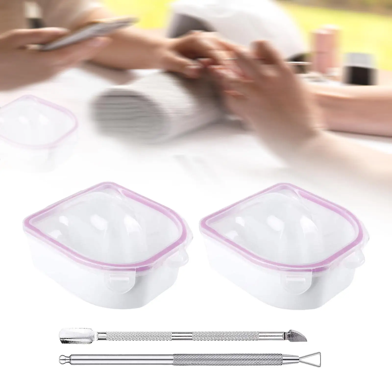 2x ciotole per immersione per unghie con spingi cuticole e pelapatate Soaker Tray Salon