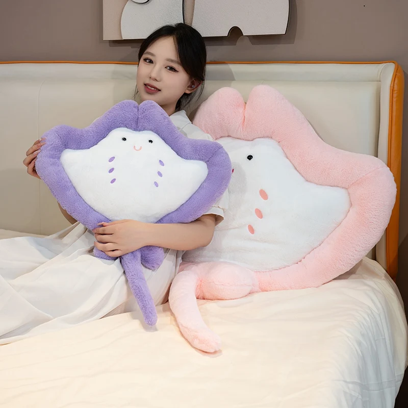 

Lifelike Cute Cartoon Manta Ray Plush Toy Soft Stuffed Sea Animals Big Size Flying Fish Throw Pillow Appease Doll for Kids Gifts