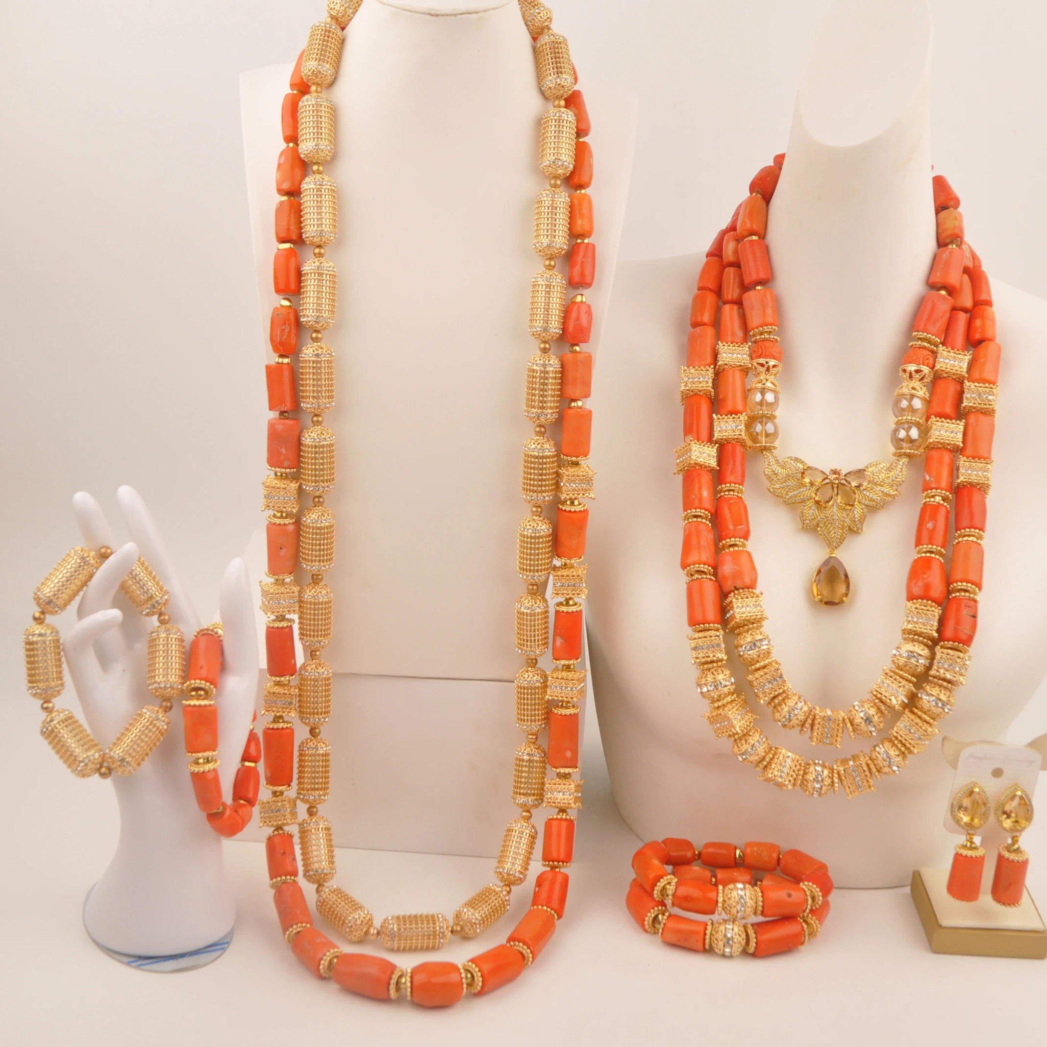 Necklace Natural Orange Coral African Wedding Nigeria Fashion jewelry collection