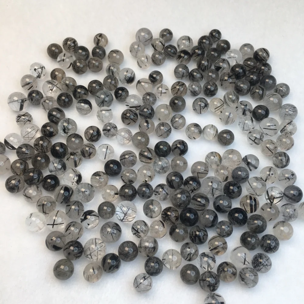 6mm Natural Black Rutilated Quartz round Loose Beads 60pcs Smooth Crystal Spacer Beads for DIY Bracelet Jewelry Making
