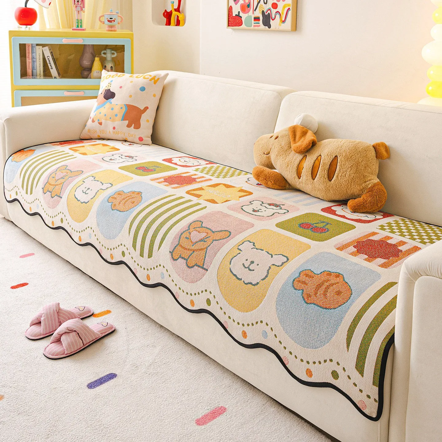 1pc Cartoon Sofa Cover Irregular Straight Sofa Cushion Anti Cat Scratch  Machine Washable Couch Protector Covers