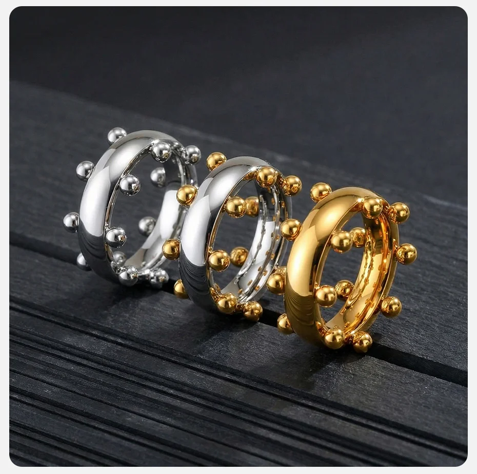 Vnox Geometrischer Perlen-Fidget-Ring für Männer, Edelstahl Anti-Stress Angstlösender Fingerring, Punk Statement Schmuck Geschenk Neu – Detail 7