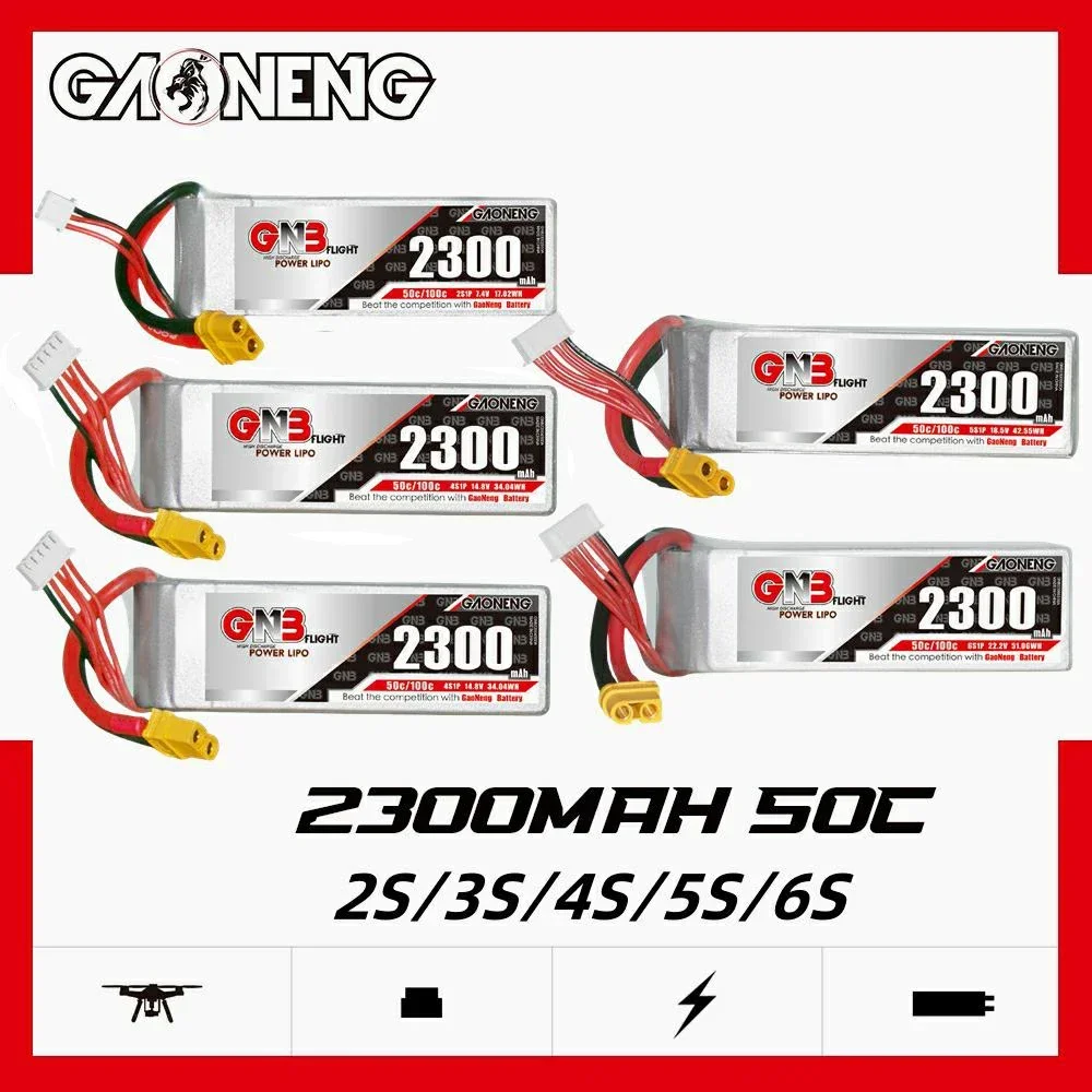 GAONENG 2300mAh 50C 2S/3S/4S/6S 7.4V/11.1V/14.8V/22.2V akumulator LiPo ze złączem XT60/T do części dronów wyścigowych FPV RC