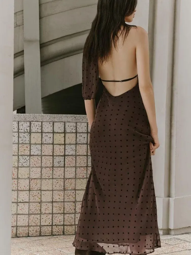 Été nouveau Sexy Bal Svel à pois écharpe longue Dr taille haute robe pour les femmes Par robe de soirée suspendue Ne Sle
