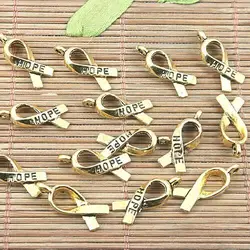 40pcs 18x7mm,loop:1mm dark gold color HOPE cancer awareness ribbon design charms H1168