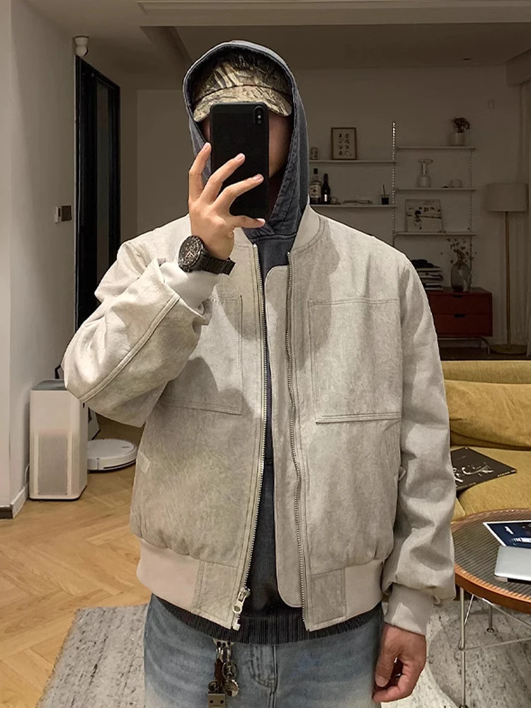 

Cleanfit ort Padded oulder Men's Jaet Spring Autumn American Retro Stone ey Baseball Vest Bomber Workwear Jaet