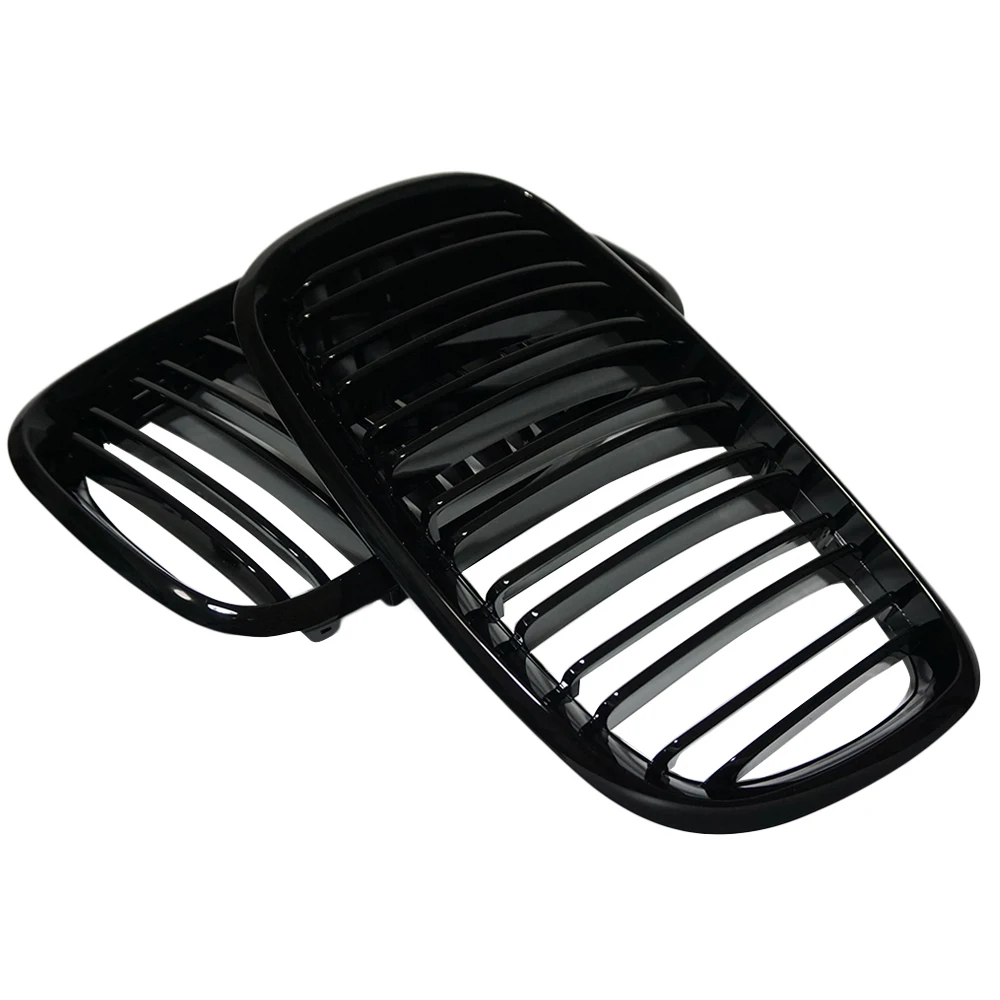 2 Stück glänzend schwarze vordere Nieren-Einzellatten-Renngrill für BMW X5 E70 X6 E71 2007 2008 2009 2010 2011 2012 2013 2014 – Detail 11