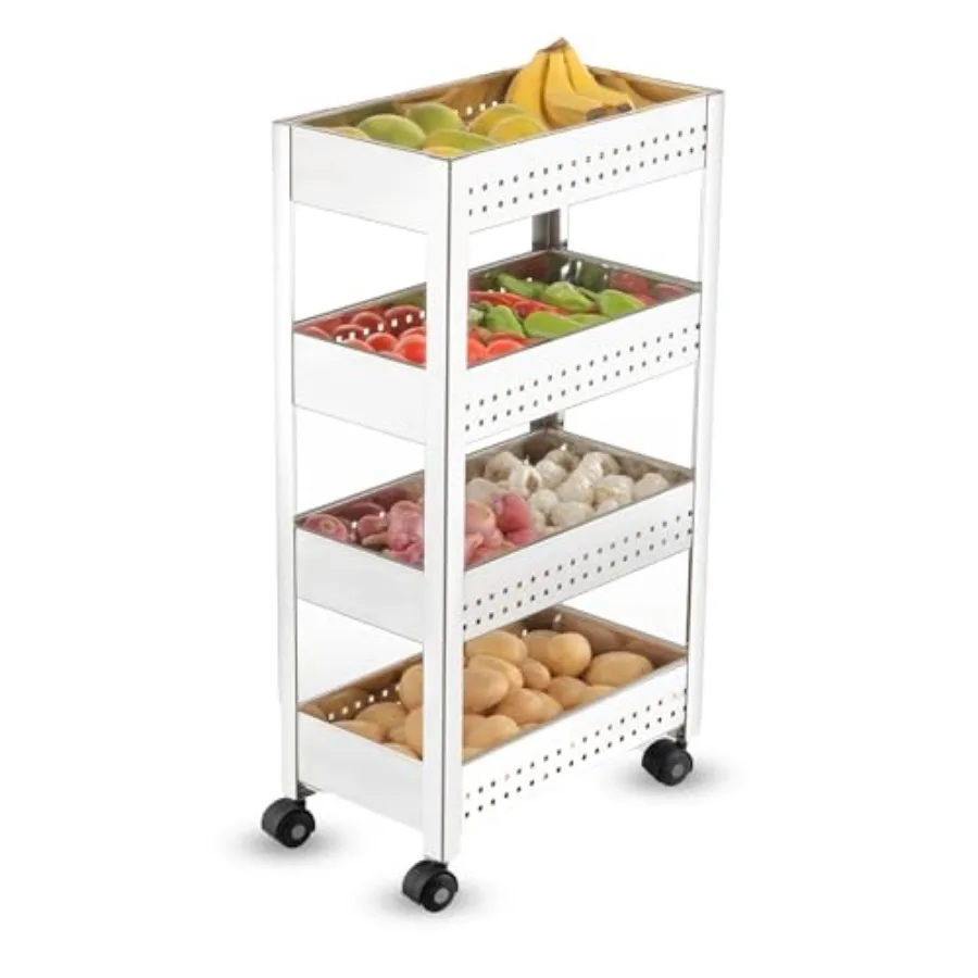 

Металлическая тележка-органайзер на 4 уровнях с колесами для кухни и ванной комнаты, портативная многофункциональная полка для хранения