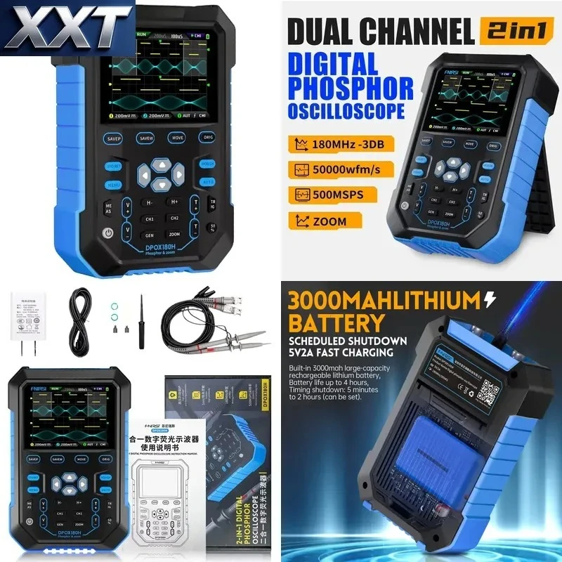 XXT DPOX180H 2 in 1 Handheld Digital Oscilloscope 180MHz 500MS/s Dual Channel DDS Signal Generator 50000wfms/s