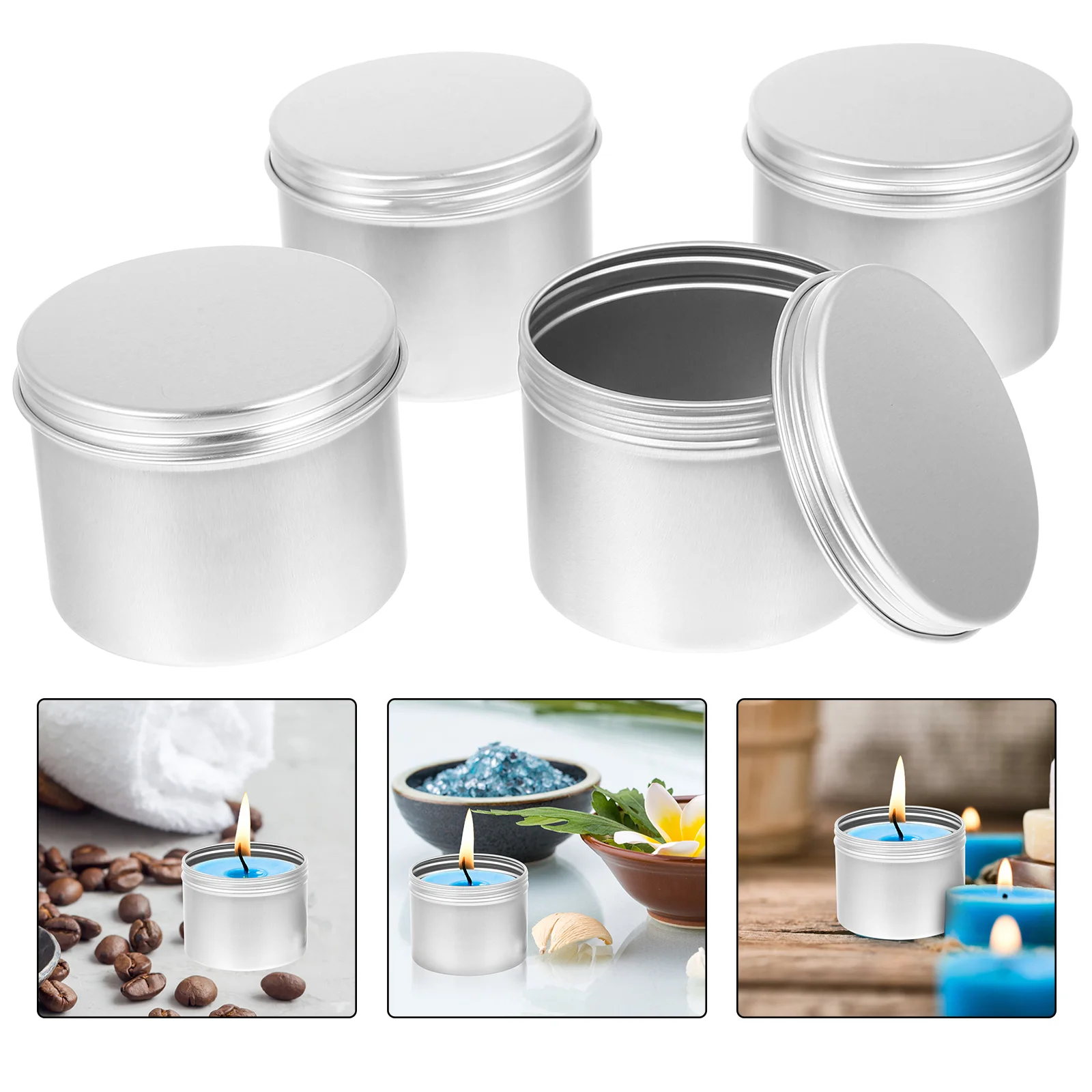 

4 Pcs Jar Balm Containers Tin DIY Aluminum Boxes Tea Storage Cans 120ml Candles Round Refillable