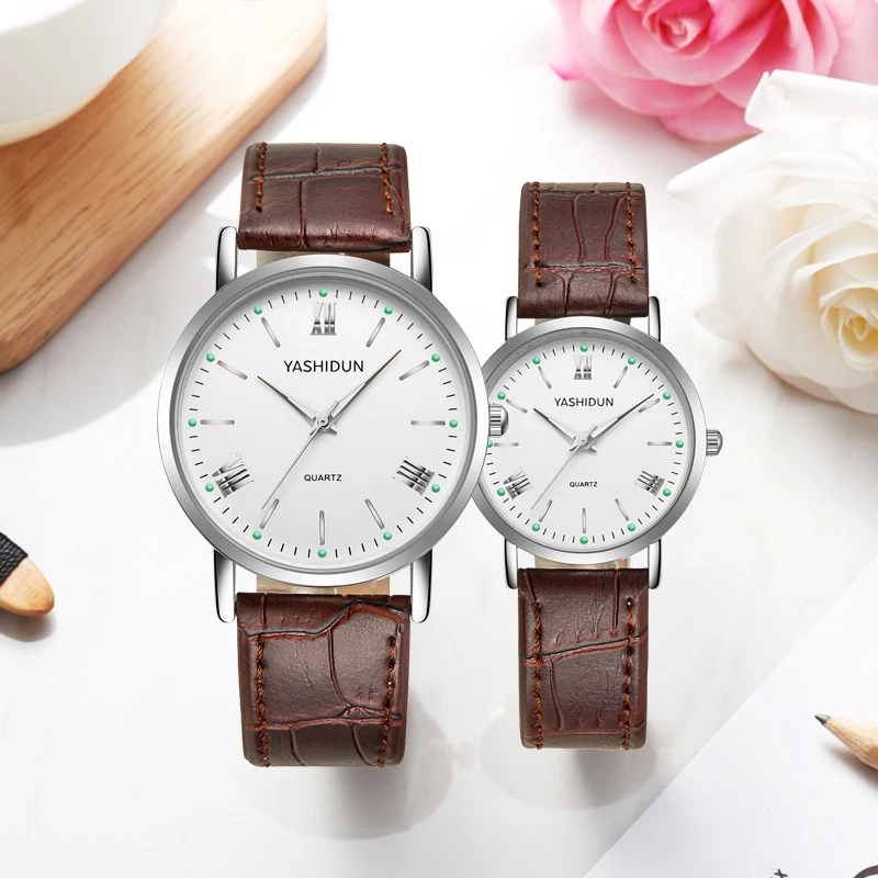 YASHIDUN カップル腕時計男性女性ビジネスデザインハンドウォッチレザーカップル腕時計クォーツ腕時計時計ギフトリロイ Mujer