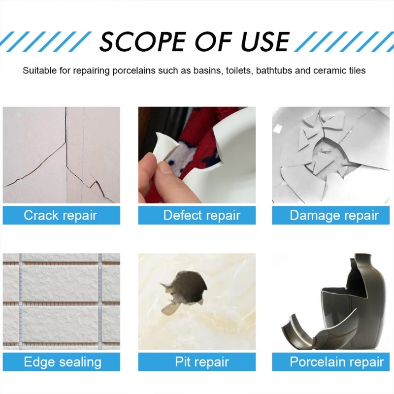 Ceramic Repair Paste Tub Tile & Shower Porcelain Repair for Crack Chip Ceramic Bathroom Tub Floor Ceramic Repair