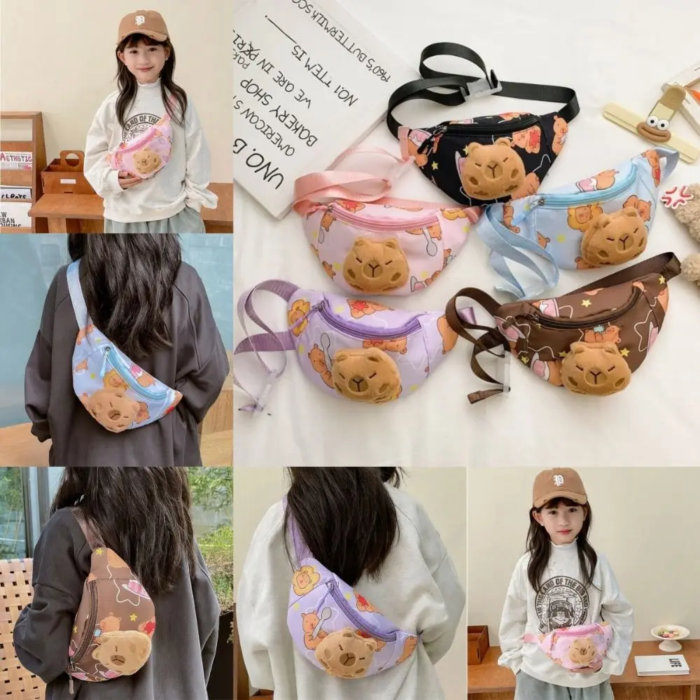 Borsa da petto per bambini Capybara Cartoon di grande capacità con borsa a tracolla per bambola di peluche Borsa a tracolla semplice con tracolla regolabile