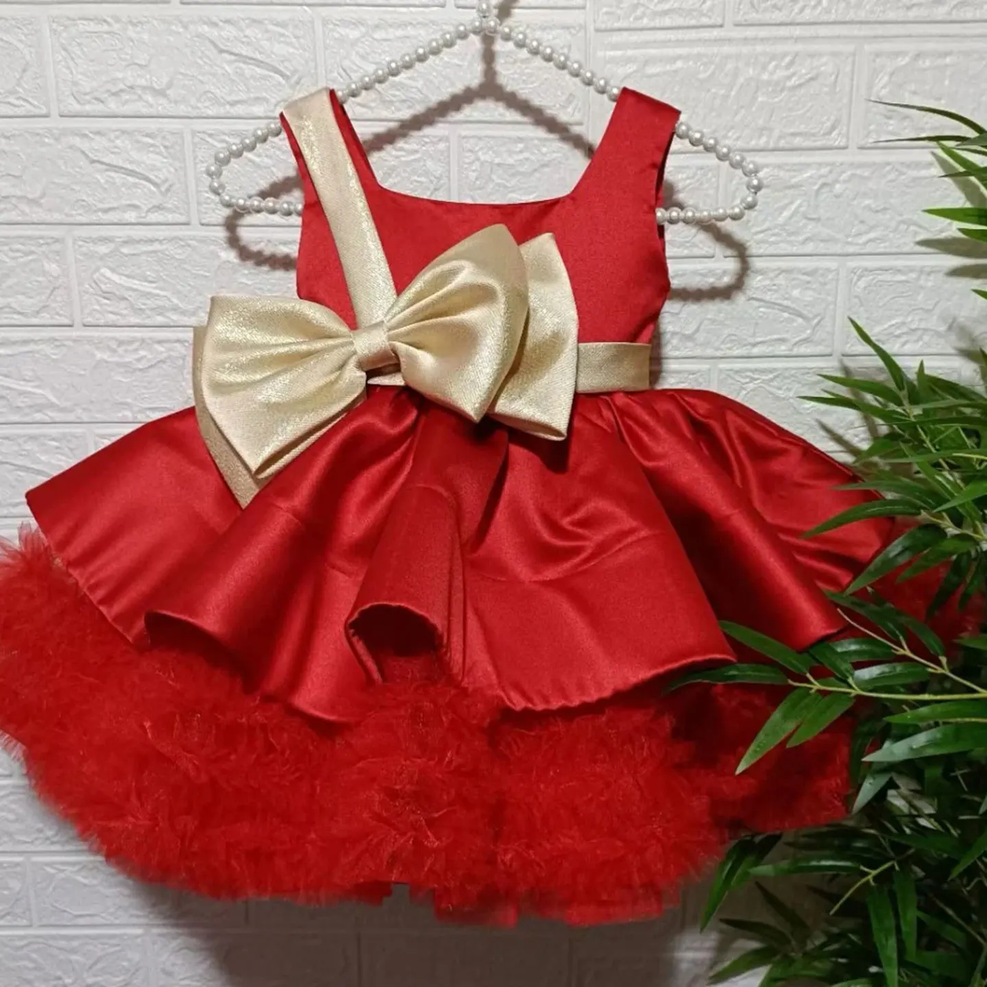 Jill Wish Red Christmas Satin Girl Dress Knee Length with Bow Square Collar Lilac Princess Baby Wedding Birthday Party Gown J285