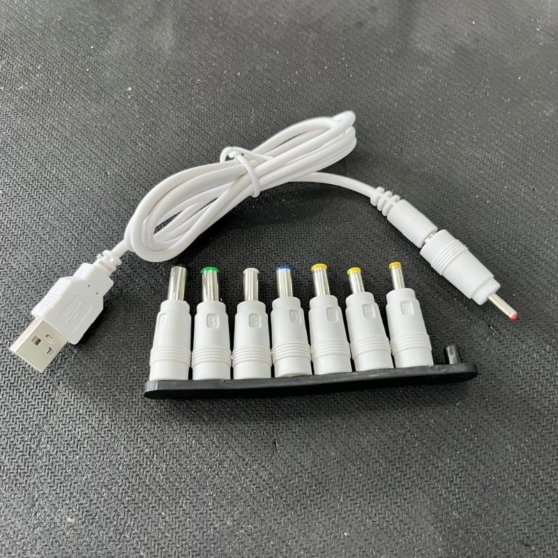 Universal 8 in 1 USB to DC5V Power Cable with 8PCS DC5521 5525 1735 4017 Plugs for Various Devices Power Charging Easy Use