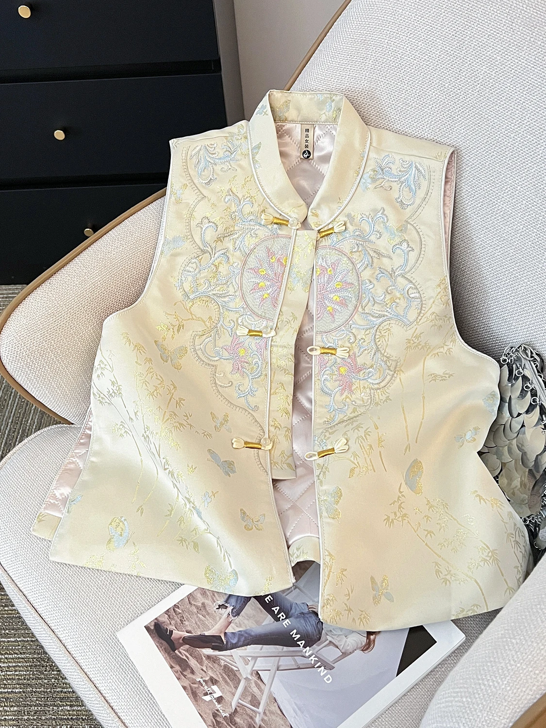 

Элитный женский жилет больших размеров в новом китайском национальном стиле, осенне-зимний, с воротником-стойкой, верхняя одежда