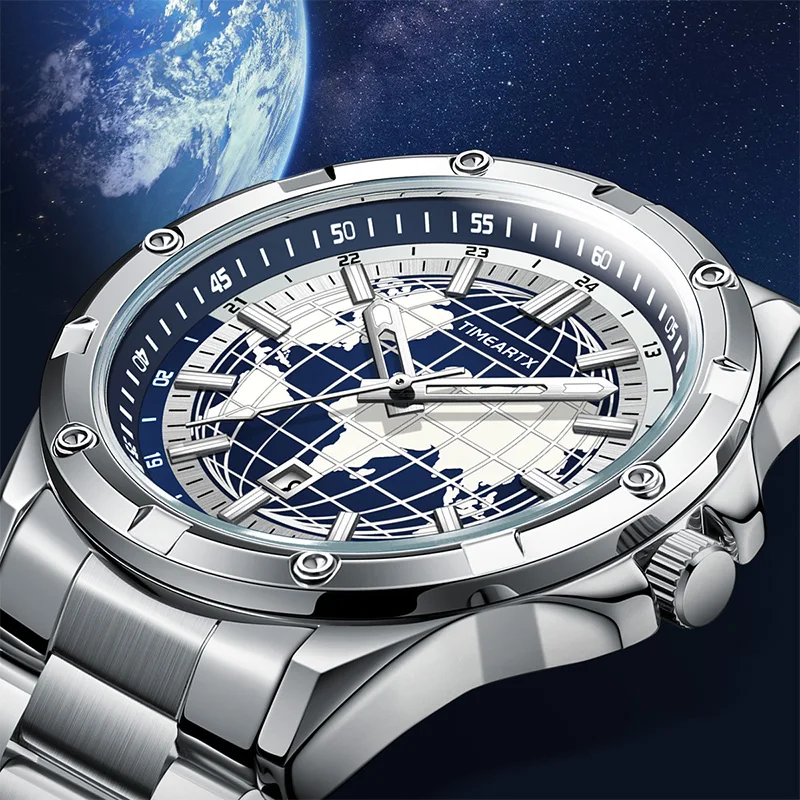 タイムアートXブランド 5130 メンズ腕時計 アースダイヤル ファッション ビジネスデザイン 防水クォーツ腕時計