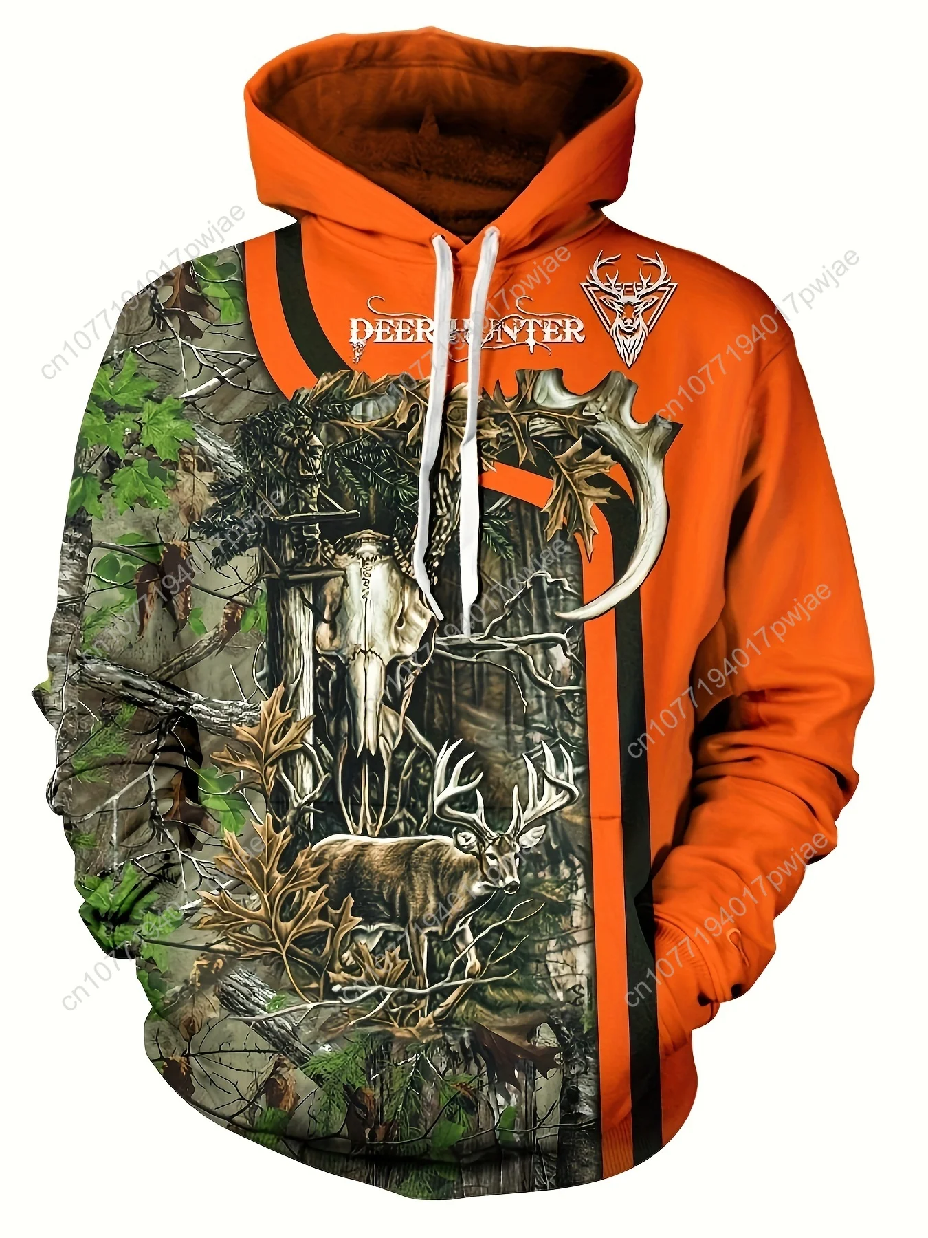 3D-Camouflage-Hoodie-Sweatshirt für Herren, lässiger Pullover mit Tiermuster und leichtem Stretch, Polyester 100 %, normale Passform, Strickstoff, 210
