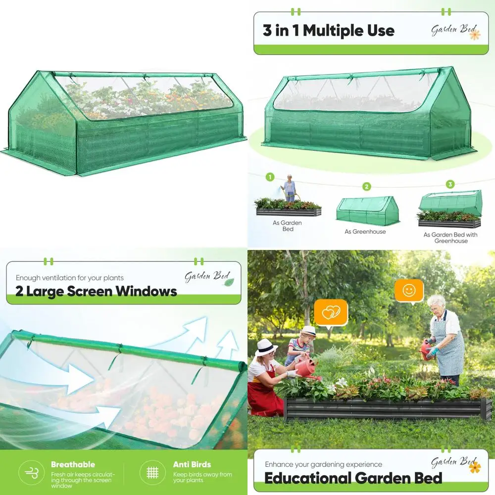 

Galvanized Metal Raised Garden Bed for Vegetables, 8x4x1 ft Outdoor Planter Box with Cover, Durable Gardening Solution