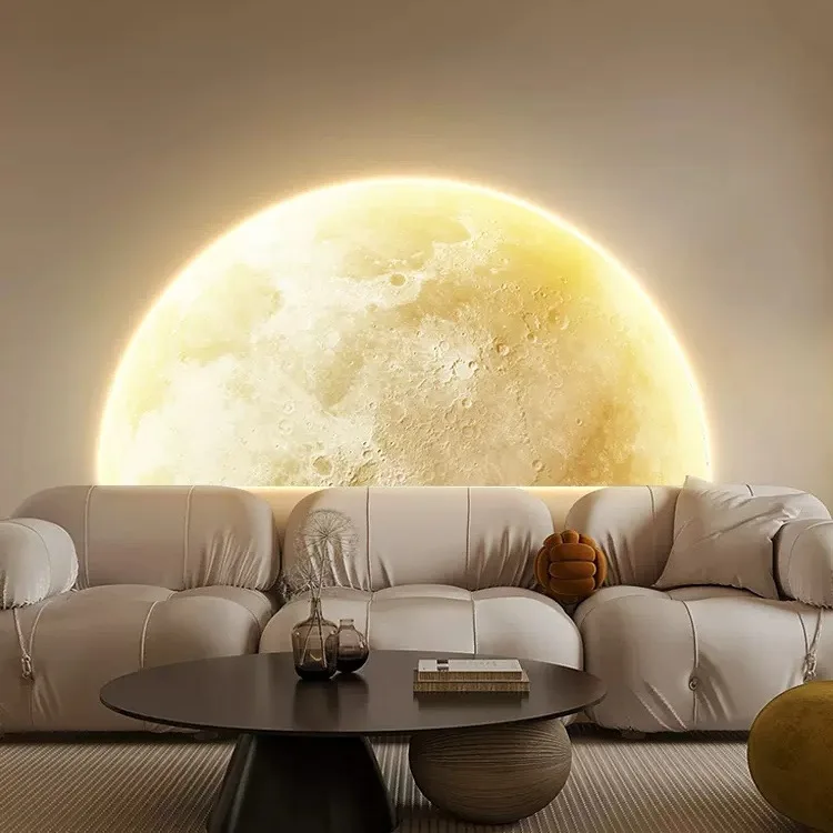 CX287HH Nordic Wabi Sabi Moon Wall โคมไฟ Minimalist Porch Half-Moon ห้องโถงผนังไฟศิลปะพื้นหลัง LEDs โคมไฟติดผนัง