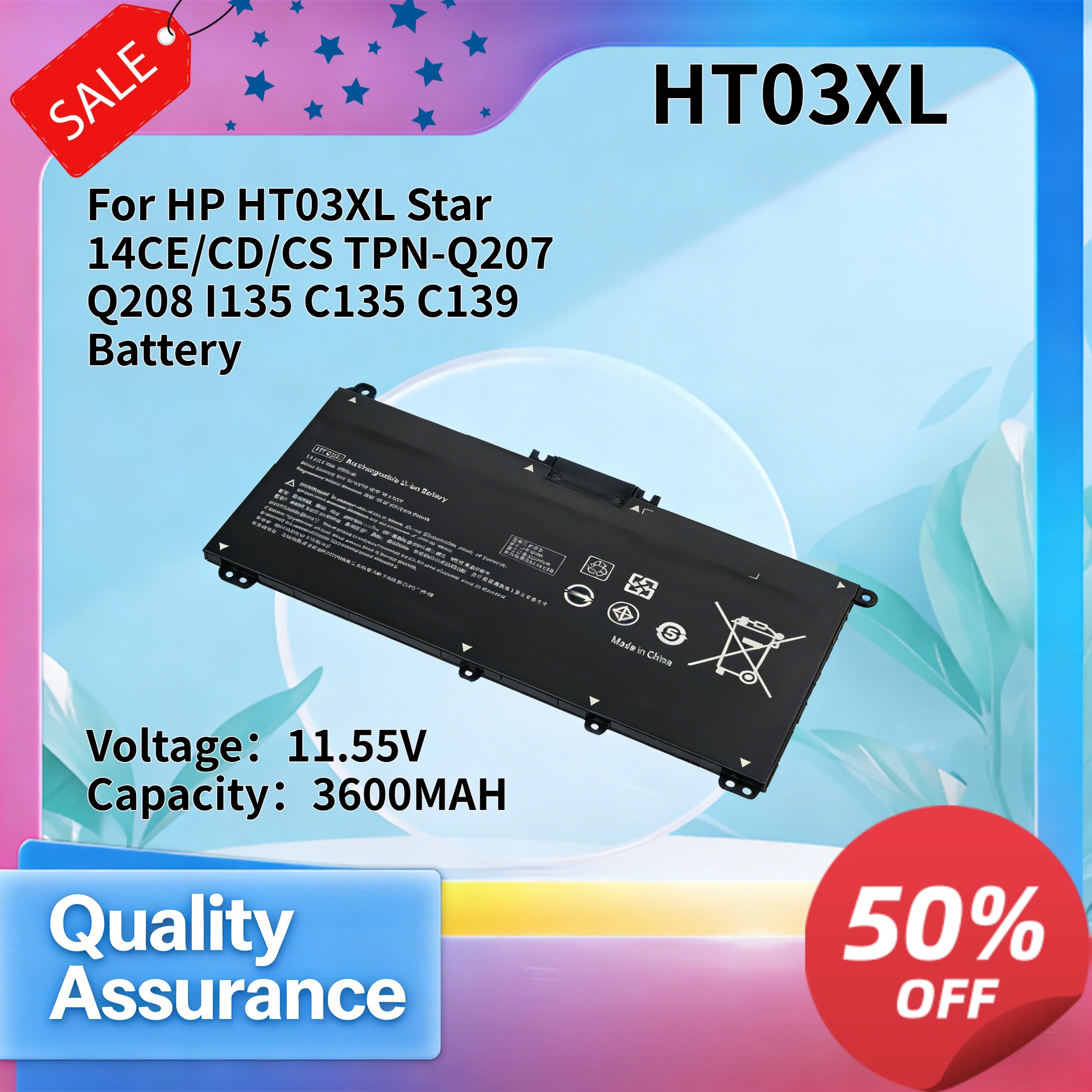 HT03XL 3600mAh 11.5V High Quality Laptop Battery Compatible with HP Star 14CE CD CS TPN-Q207 Q208 I135 C135 C139