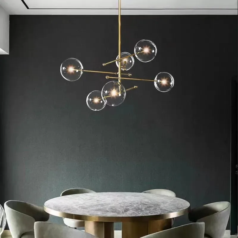 

Nordic Brass chandelier LED Black Gold Clear Glass Chandelier Art Geometric Lamp Vintage Living Dining Room Office Lighting